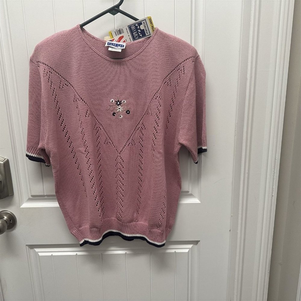 Vintage Cape Cod Sportswear Acrylic Sweater Womans Pink Mauve Pointelle XL NEW